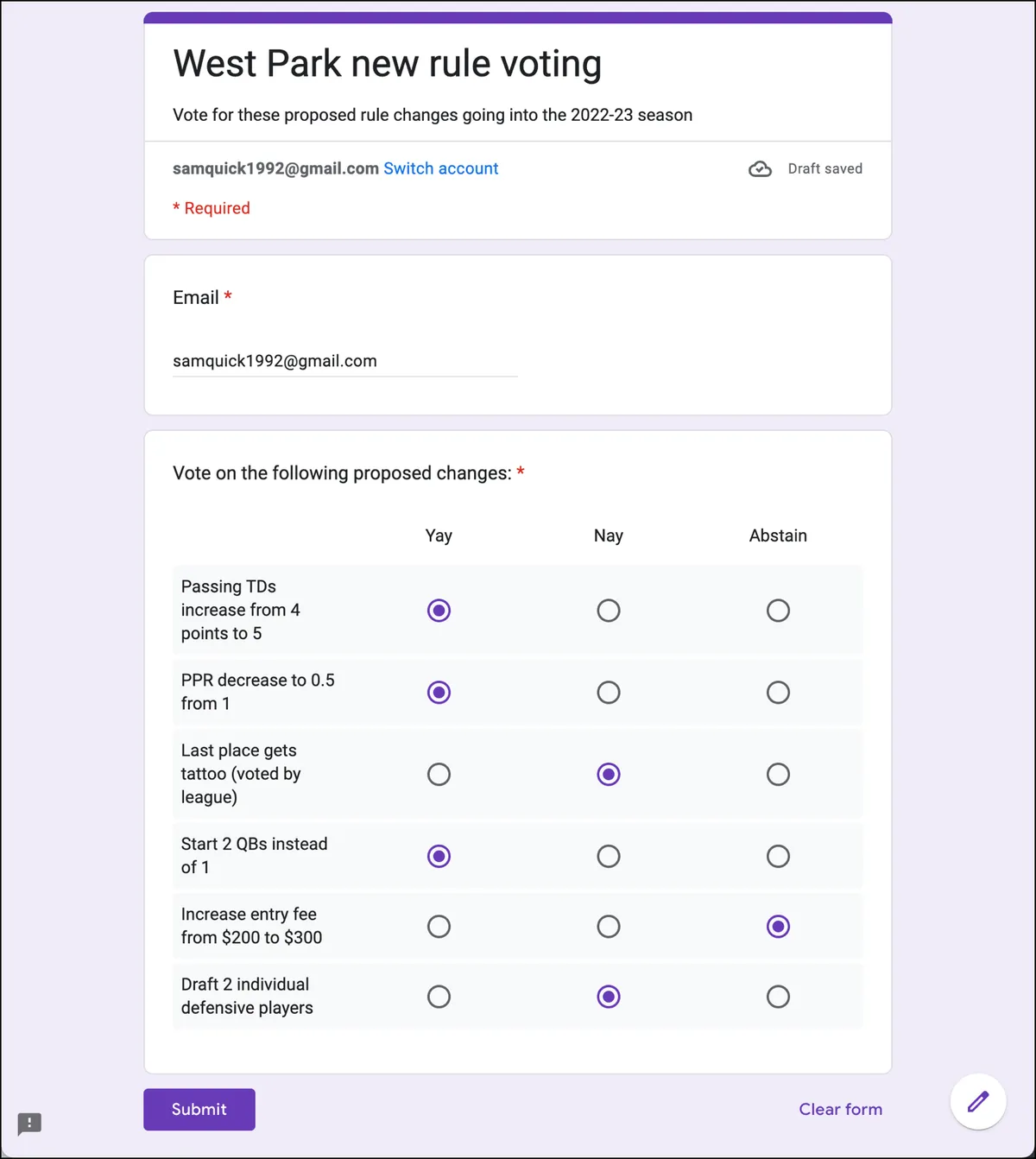 Test the voting