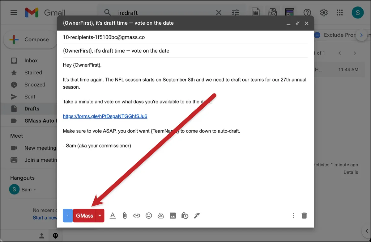 Send the scheduling email