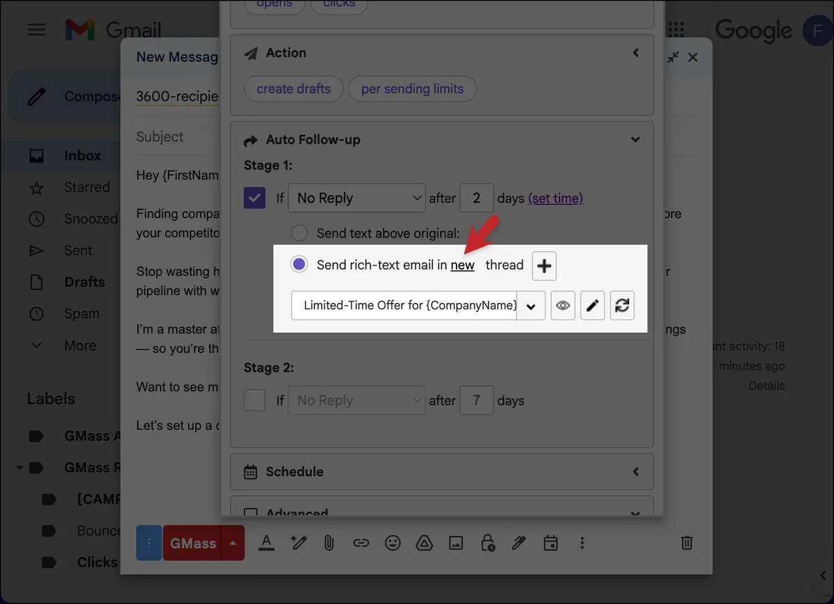 To avoid the follow-up mistakes of not using a new subject line when it's best, sometimes send with rich text