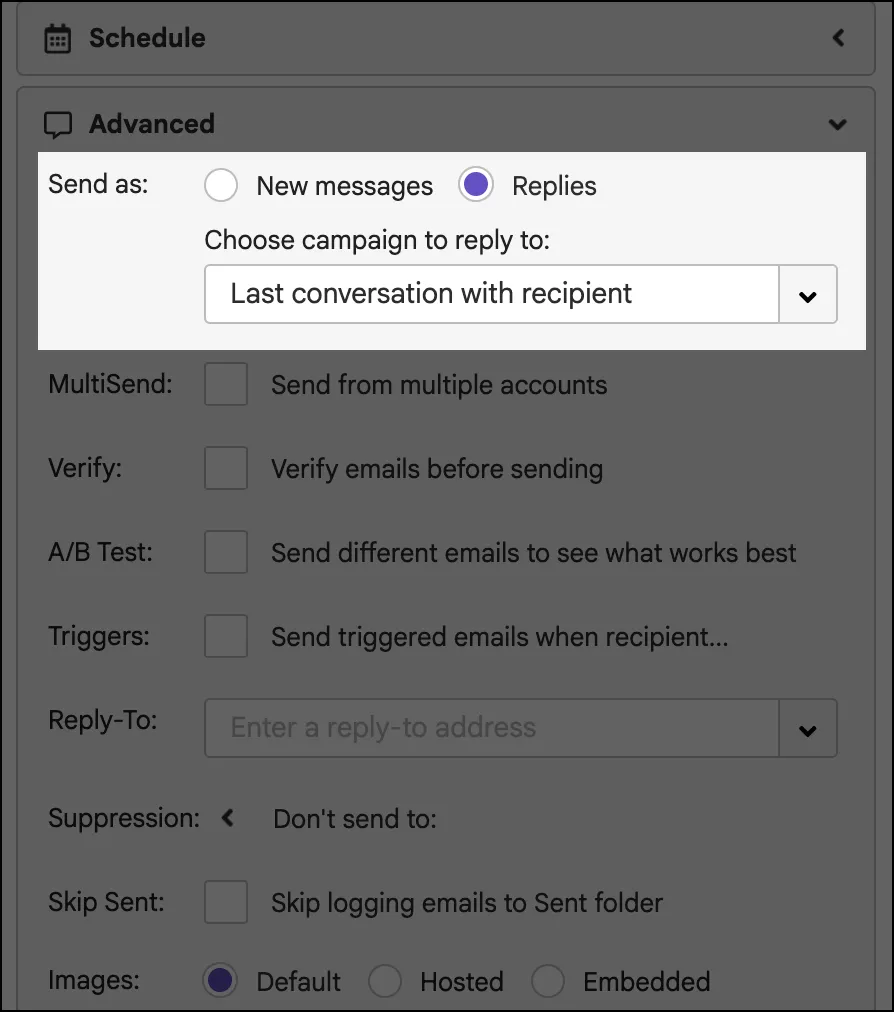 Sending as replies in GMass