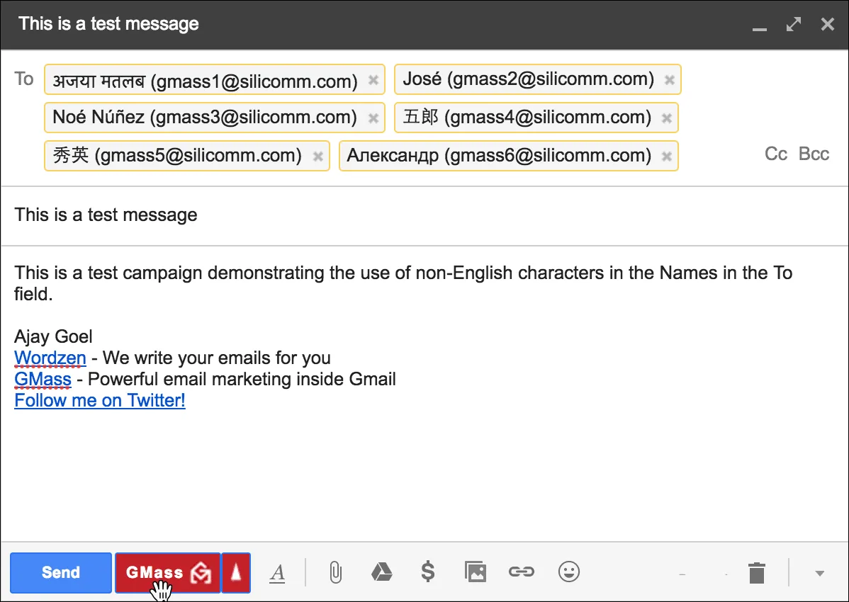 Bug fix: Foreign characters in the To field would appear garbled in sent email