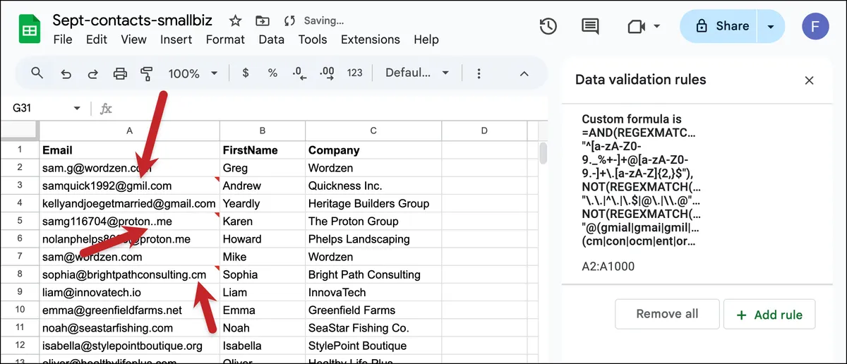 Spotting errors with data validation