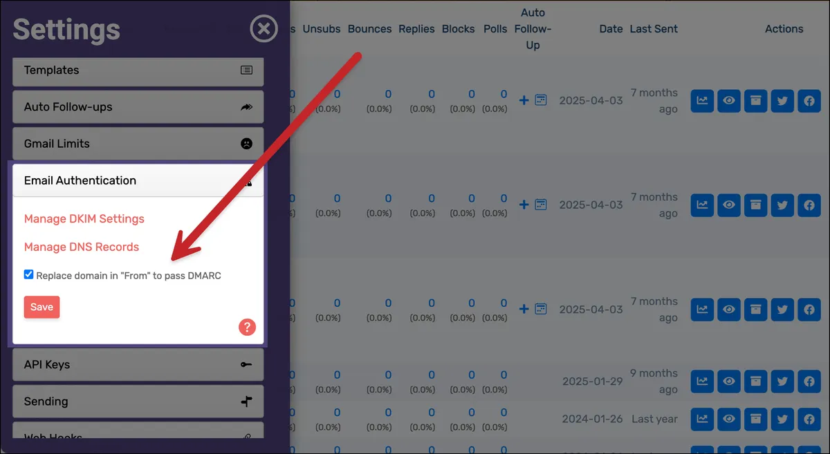 From address replacement toggle in the GMass dashboard