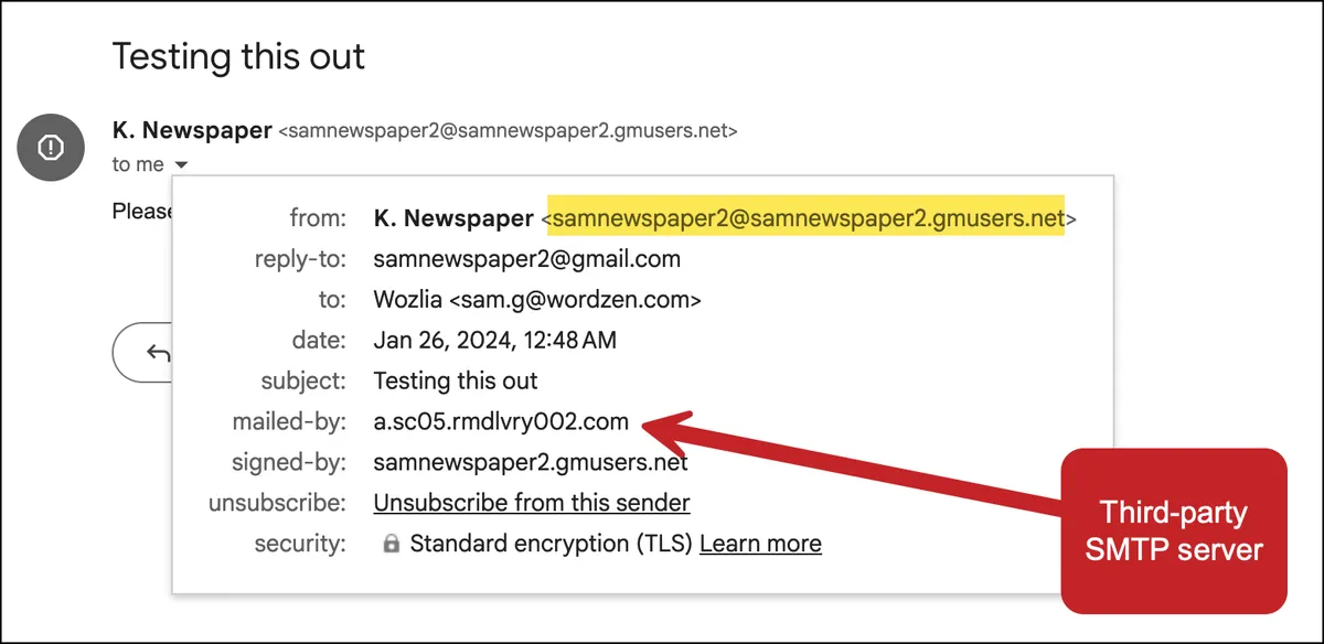 From address replacement in third-party SMTP server