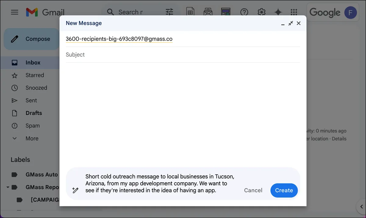 Prompting Gemini to write a short cold email