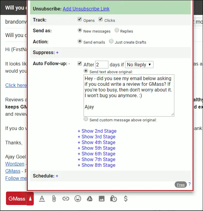 Using the Auto Follow-up feature of GMass