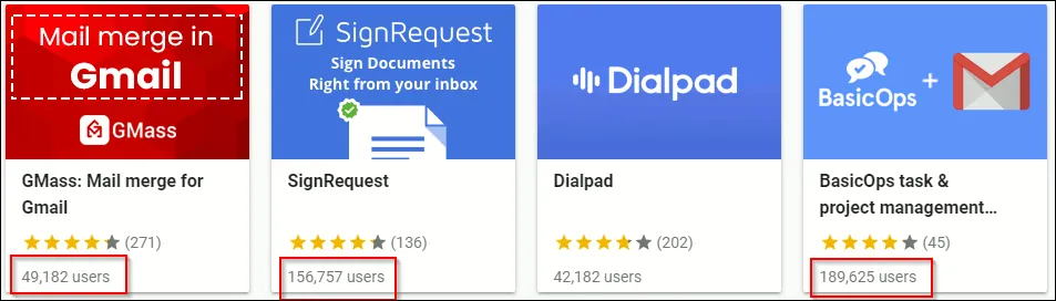 GMass ranked higher than other add-ons with many more users.