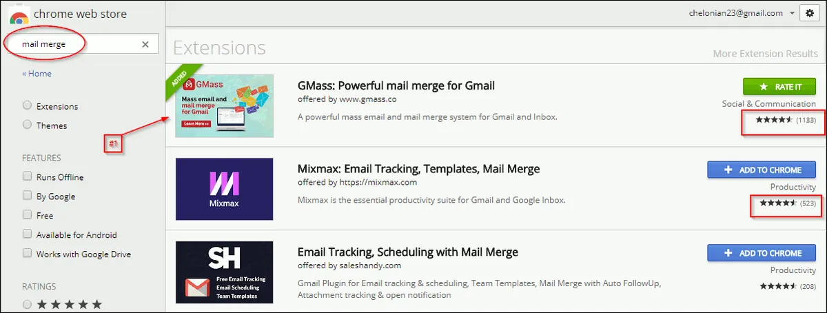 Showing GMass at the #1 position on the Chrome Web Store.