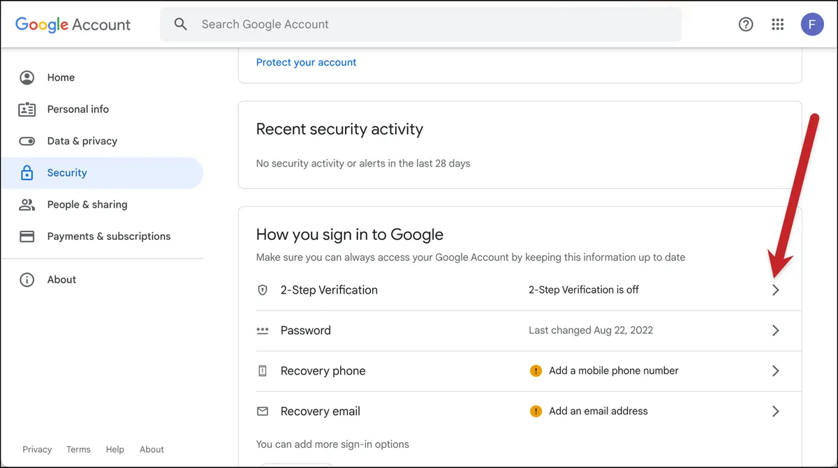 Enter the 2-step verification settings