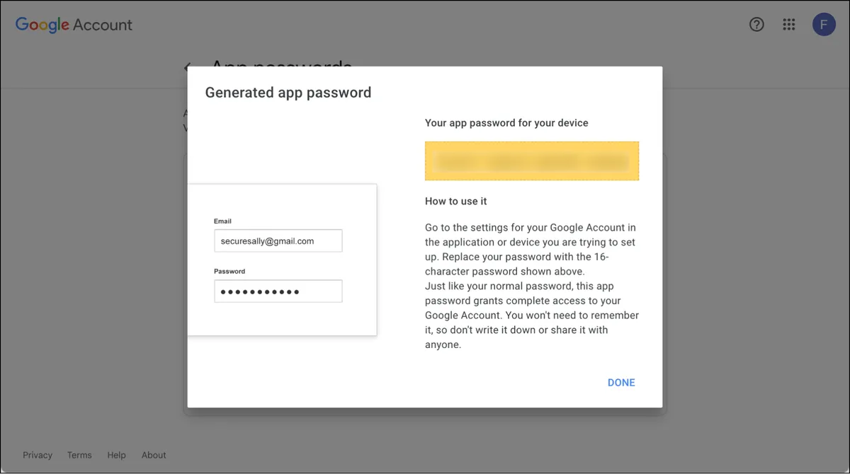 Grab your app password
