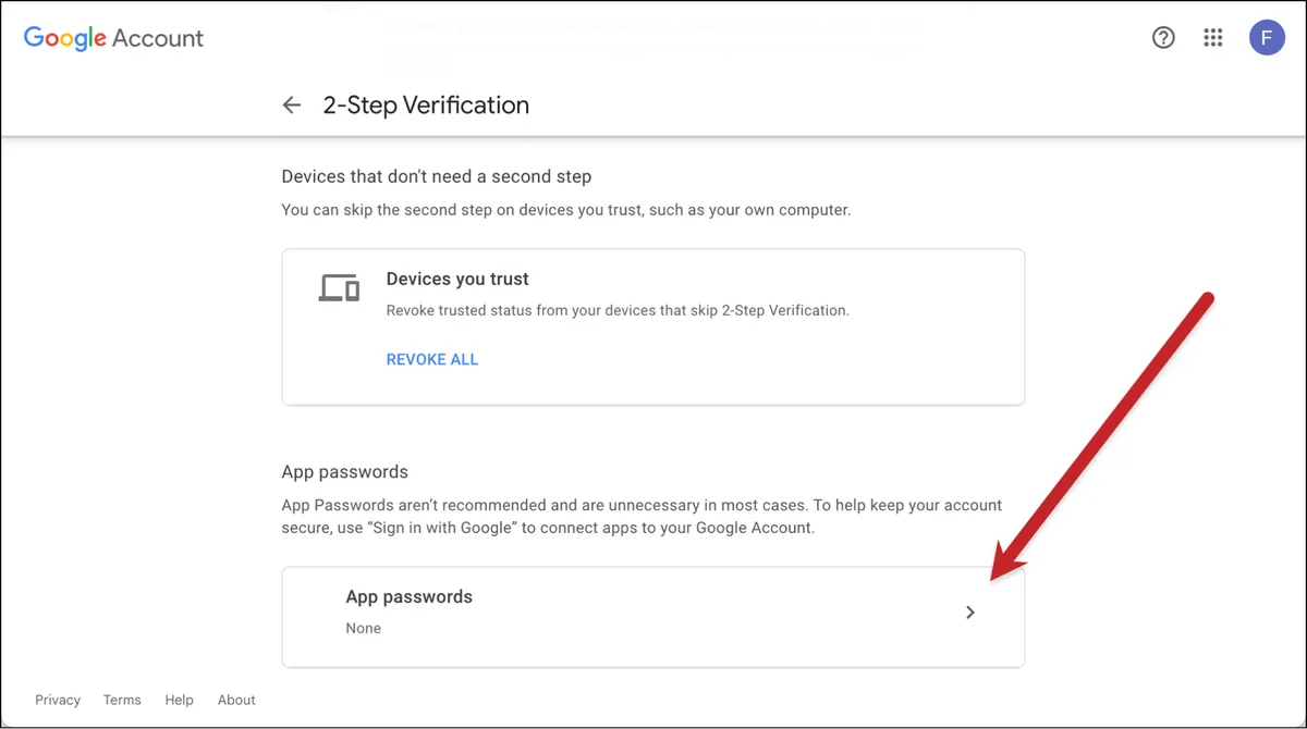 Go into the app passwords settings