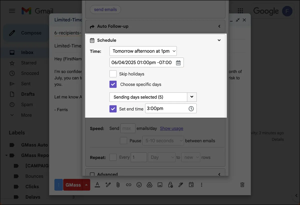 Scheduling in GMass