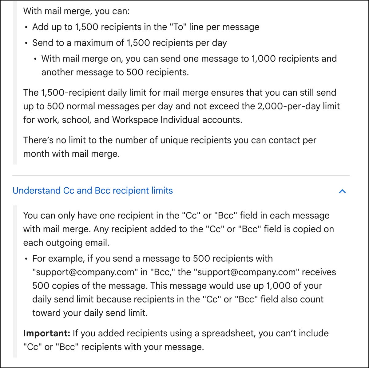 Gmail mail merge's sending limits