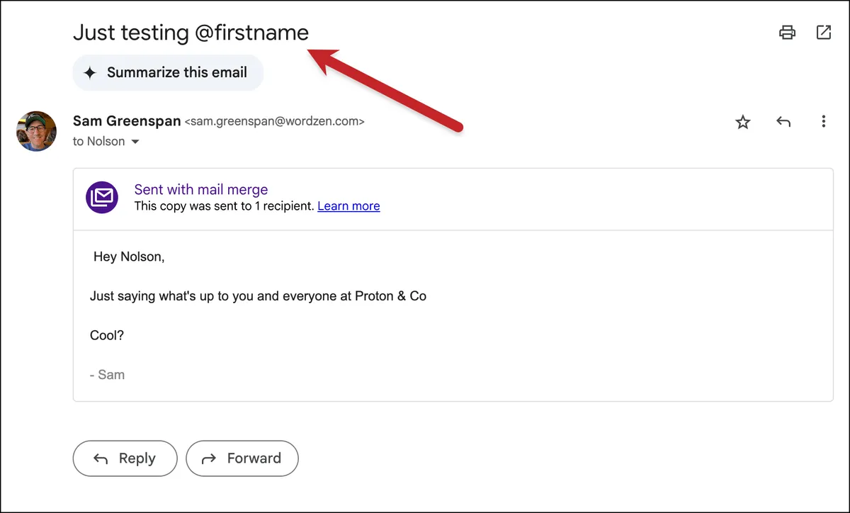 No mail merge in subject lines