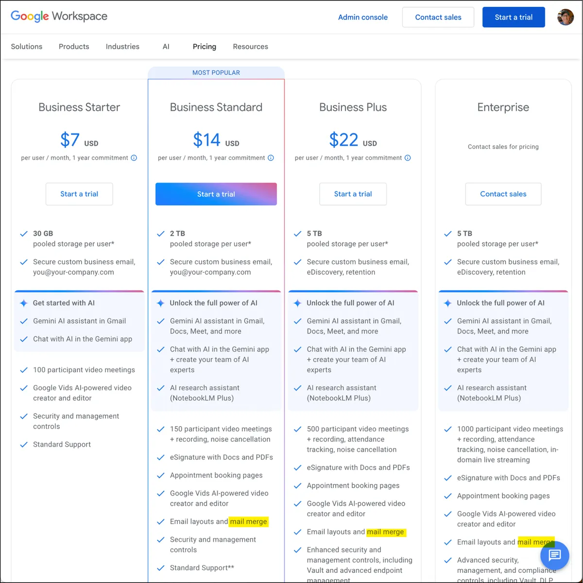 Google Workspace pricing