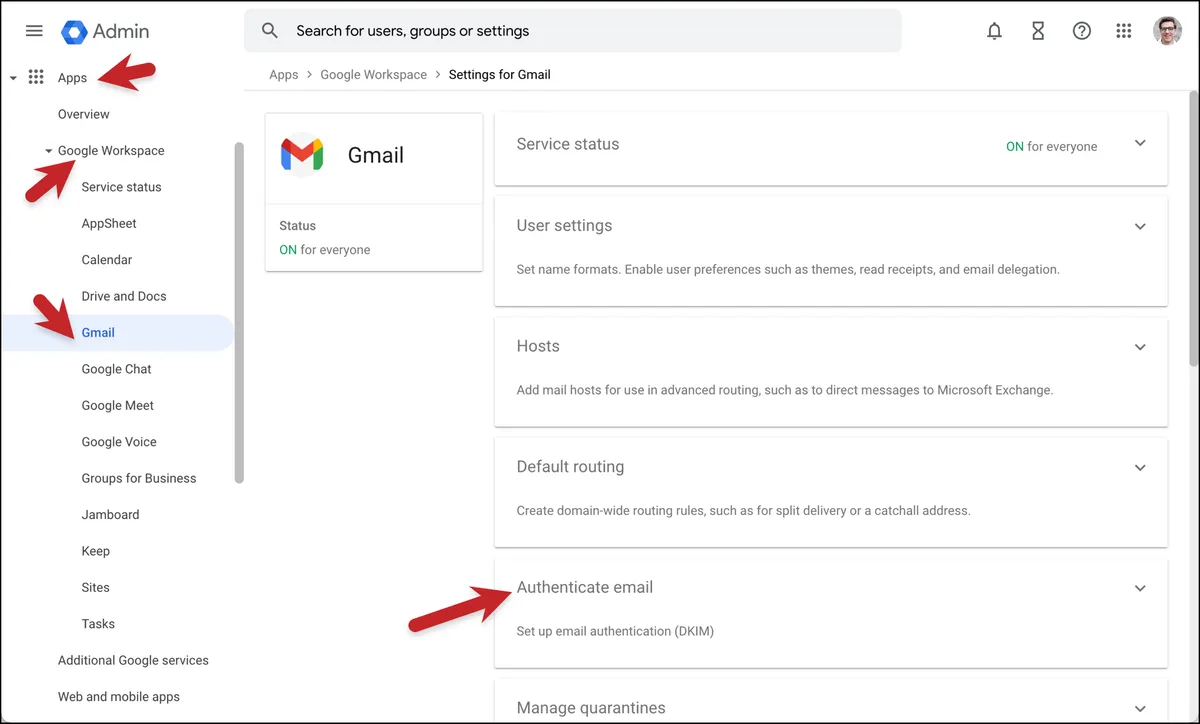 Setting up DKIM in Google Admin