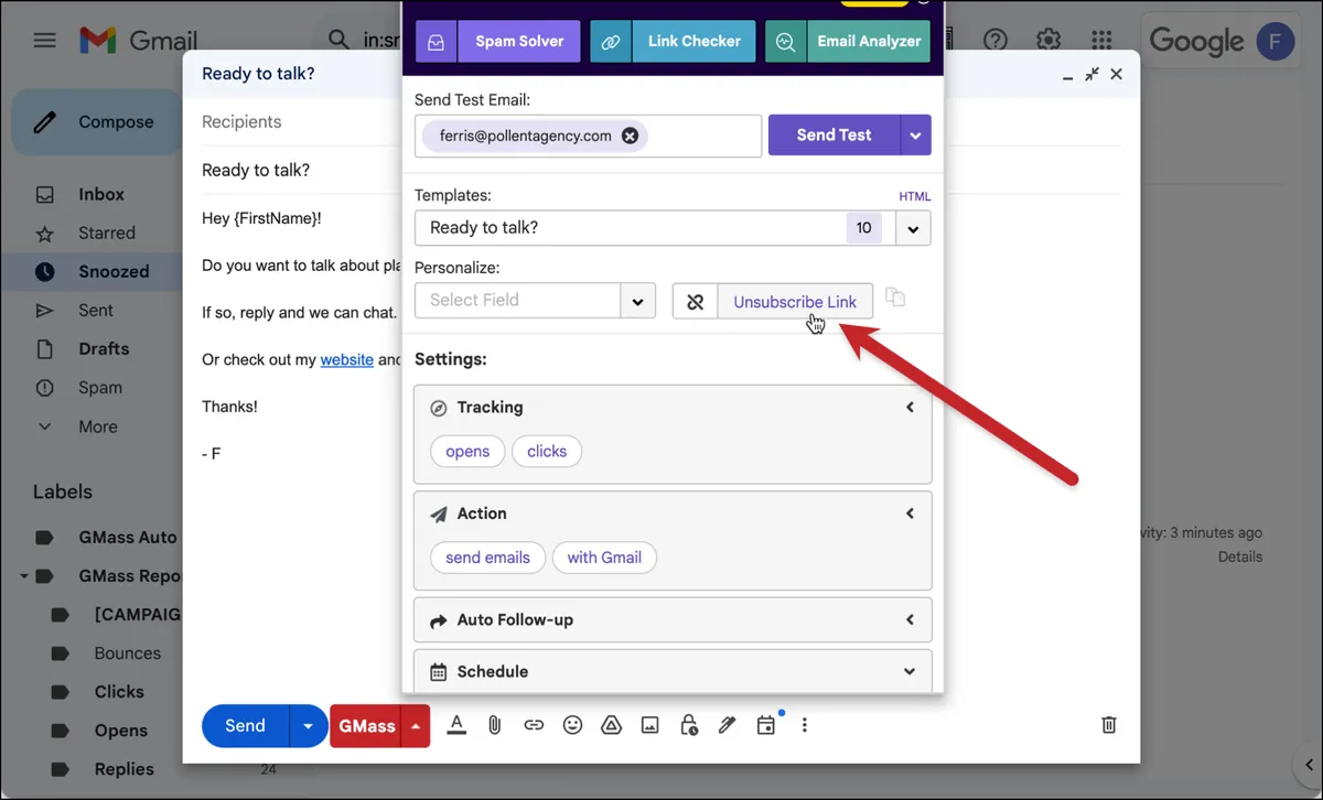 Adding an unsubscribe link in GMass