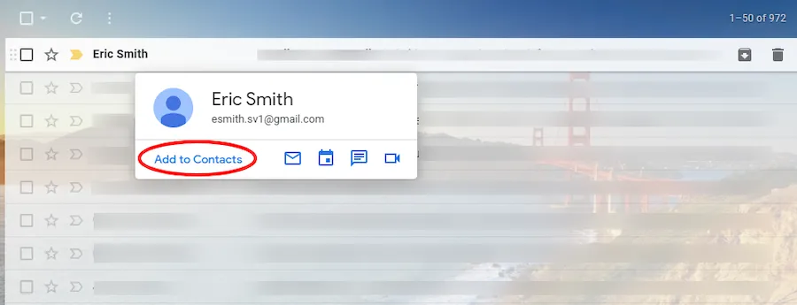 Gmail interface showing the Add to Contacts icon