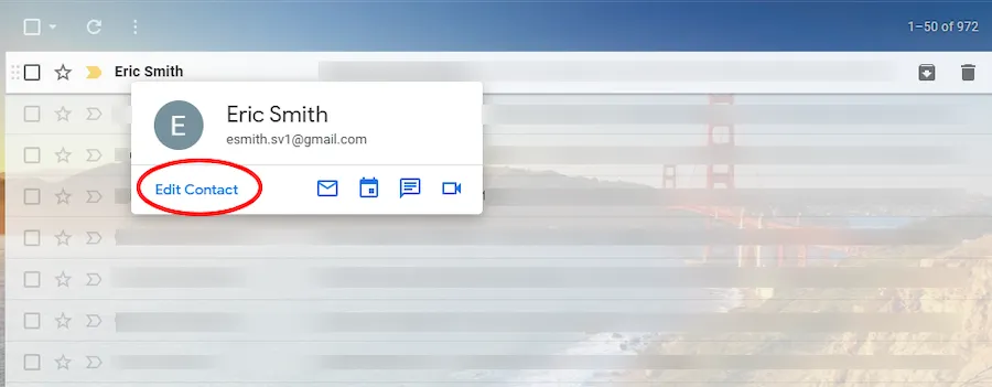 Gmail interface showing the Edit Contact icon