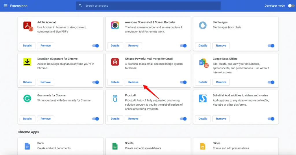 Remove extension