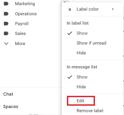 Edit option for labels