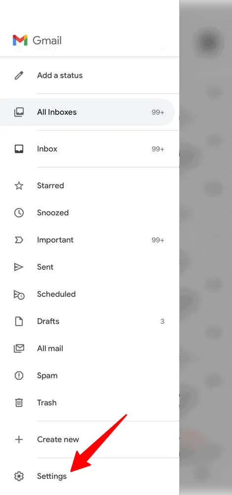 Settings button in the Gmail iOS app