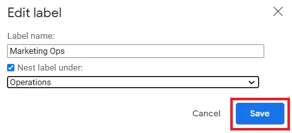 Save Operations label under Marketing Ops