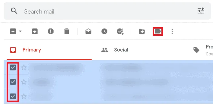 Label icon below search box