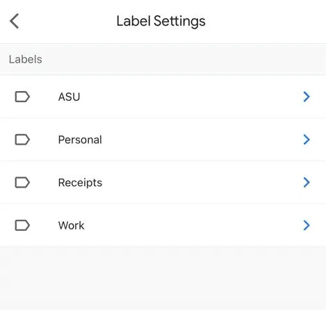 Choosing a label under Label Settings in the Gmail iOS app