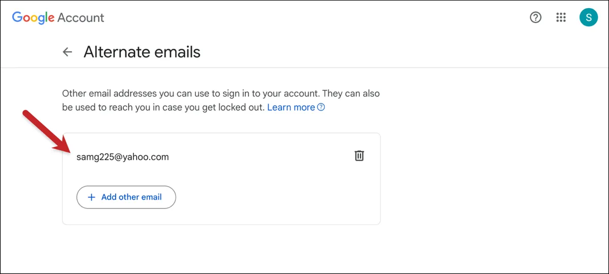 Your alternate email is now added to your account