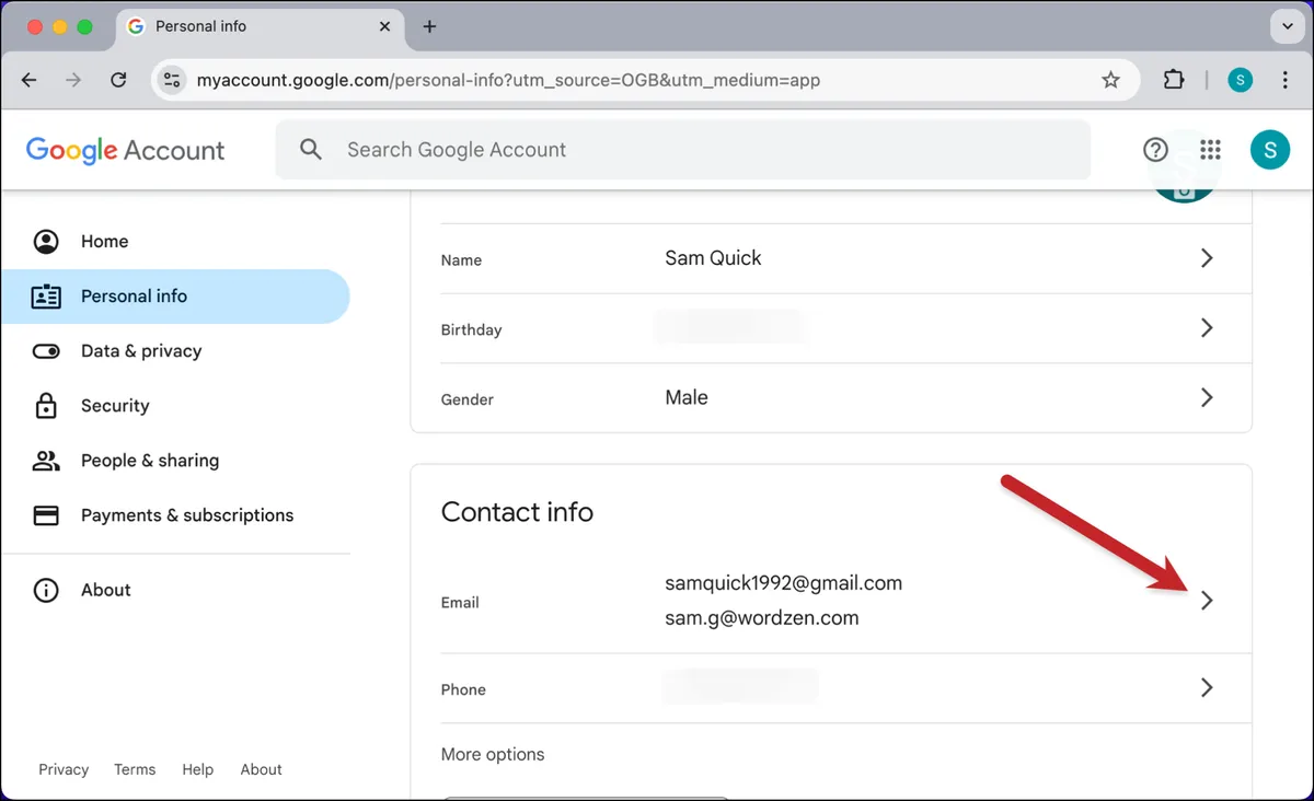 Enter the email options section