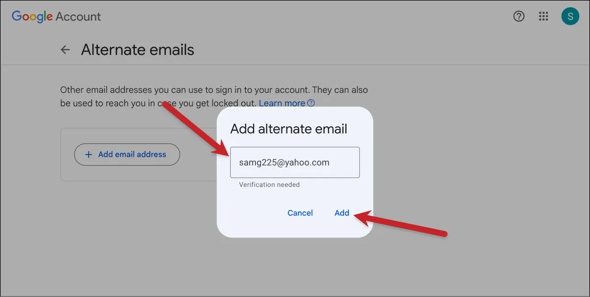 Enter your alternate email