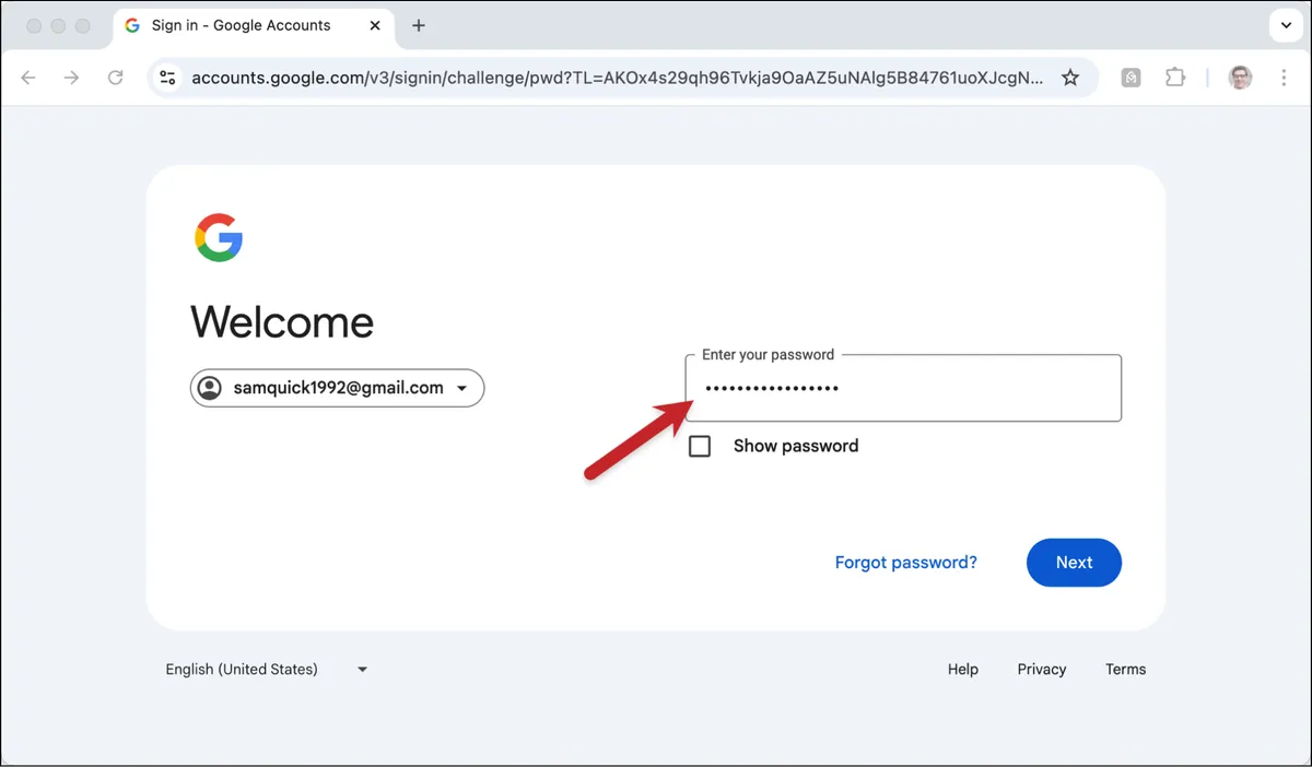 Enter your email password