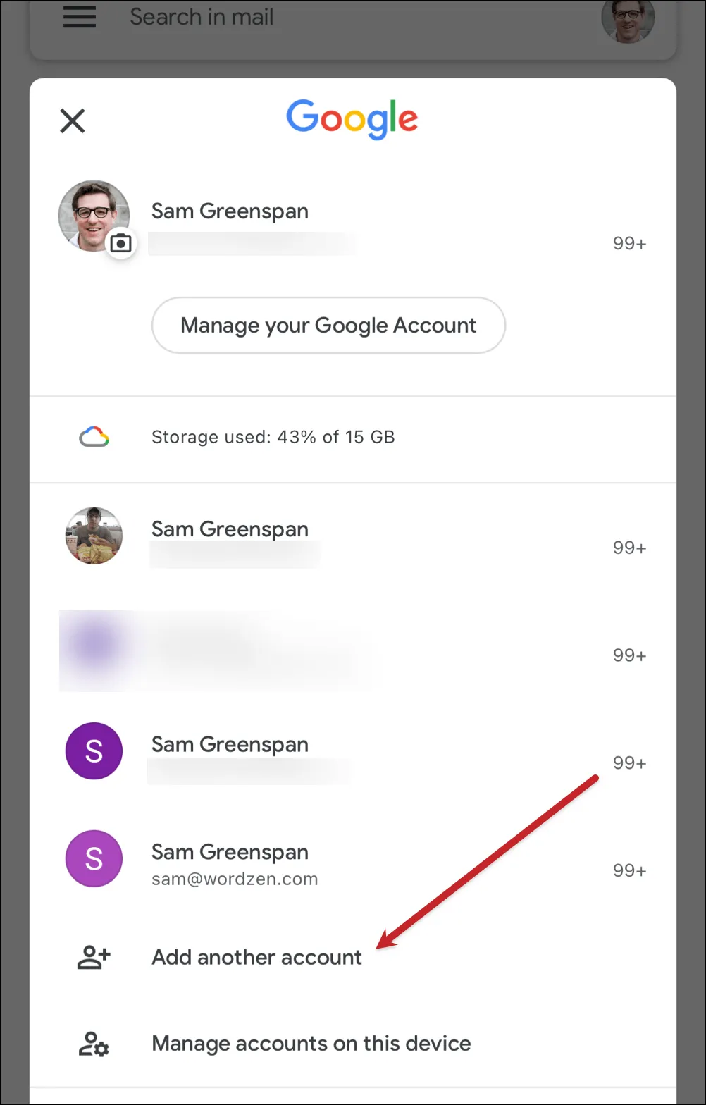 In the Gmail app, tap to add another account