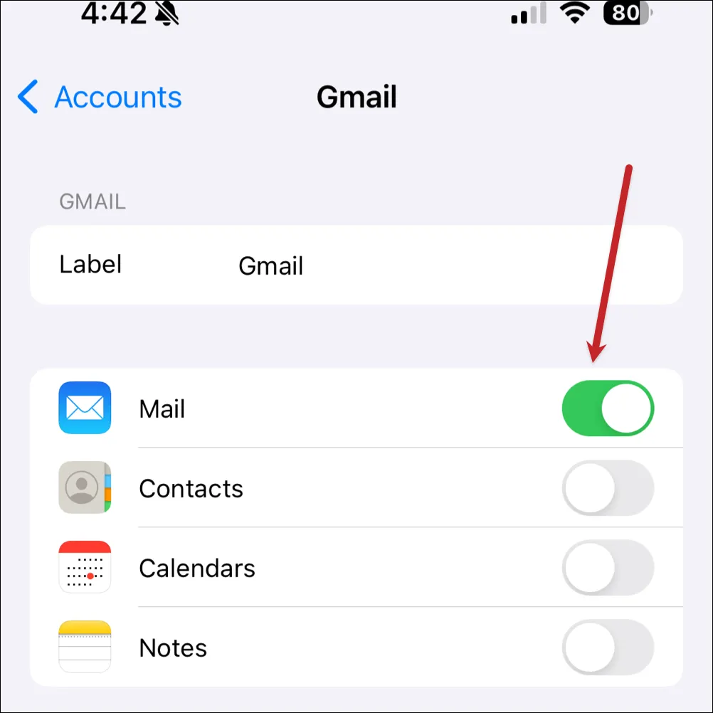Make sure the toggle is on to get mail from that account