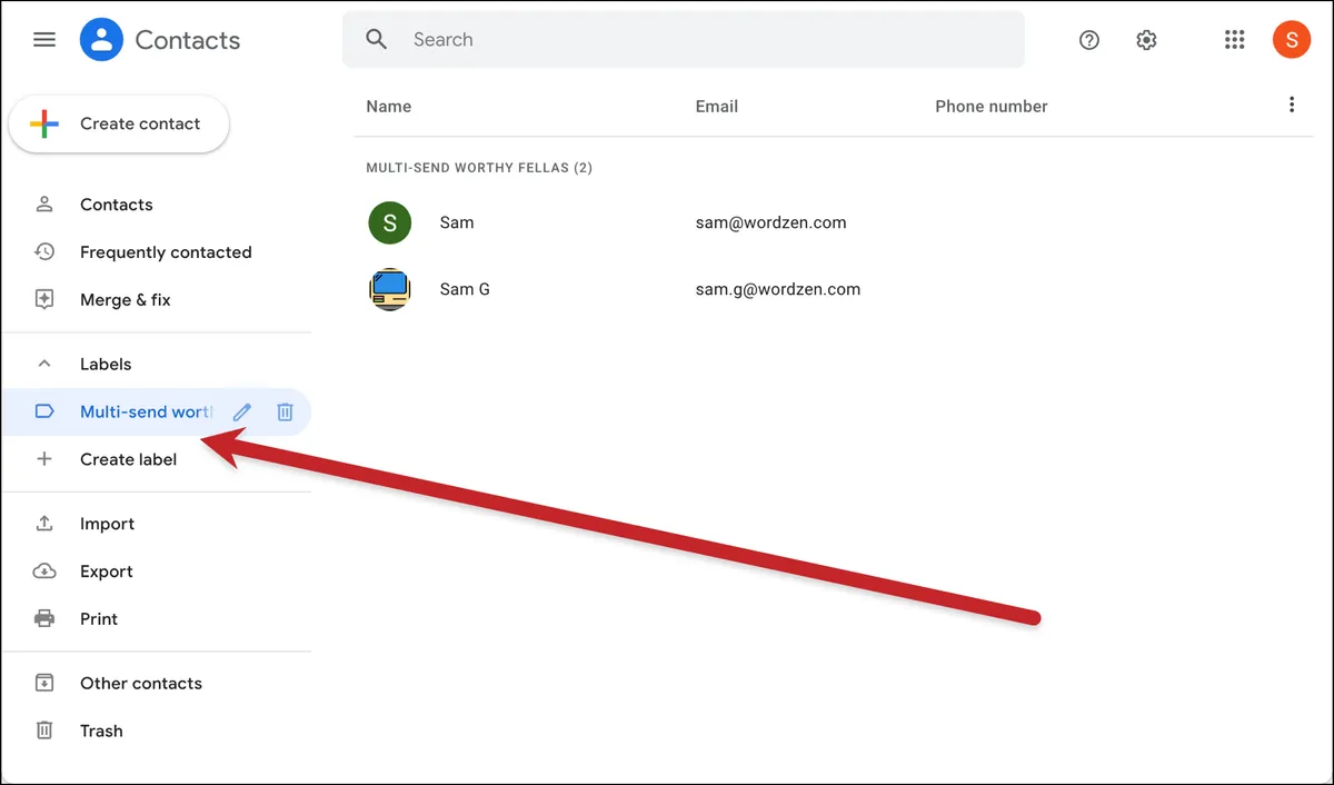 Assigning a Google Contacts label