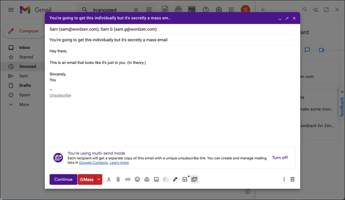 Typing a multi send message