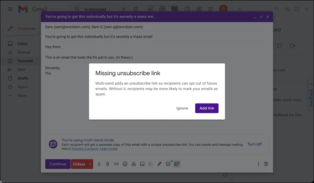 Google unsubscribe warning