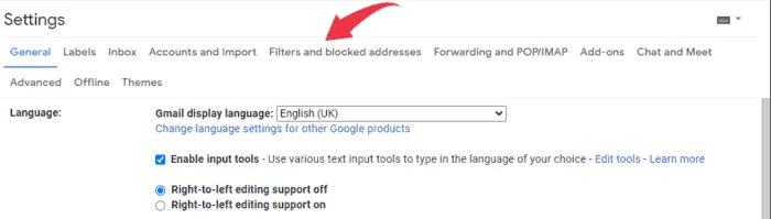 Filters and blocked addresses