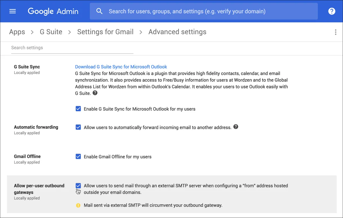 Google Admin SMTP Permissions