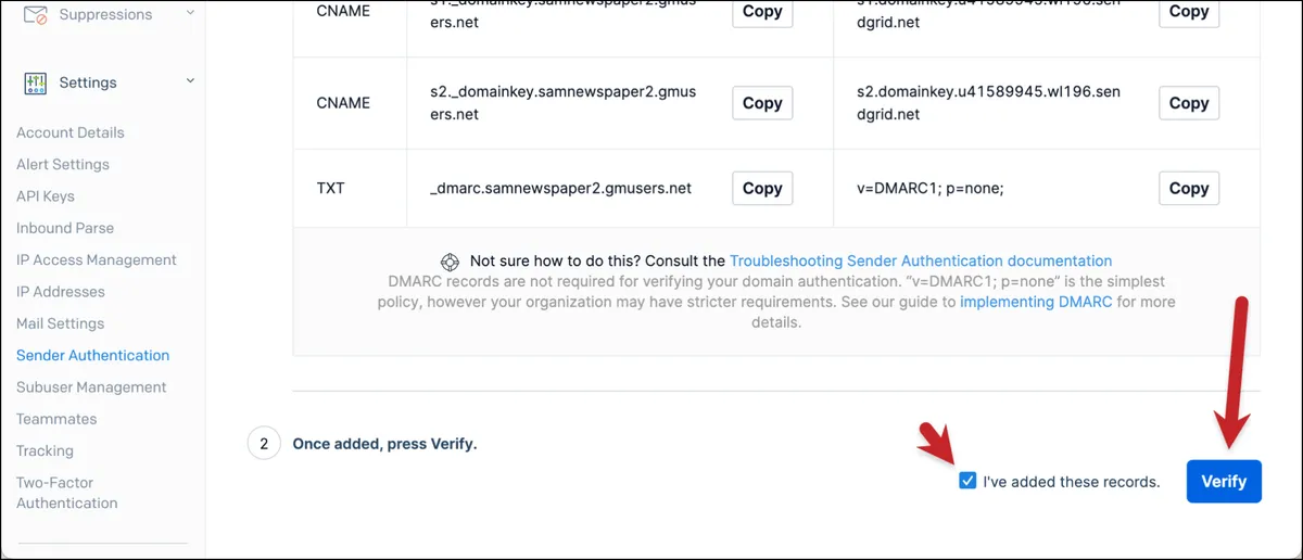 Verify in SendGrid