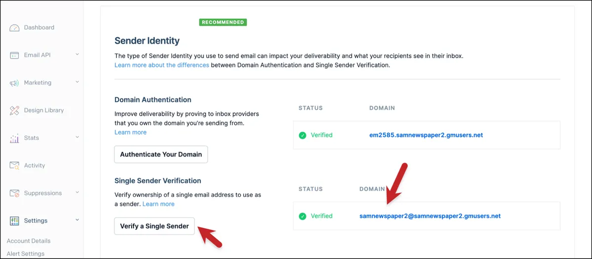 Verify your sender address