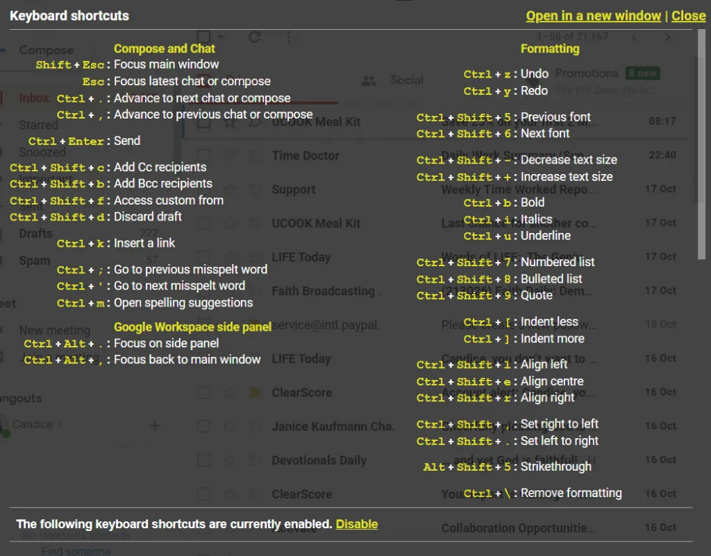 Keyboard shortcuts