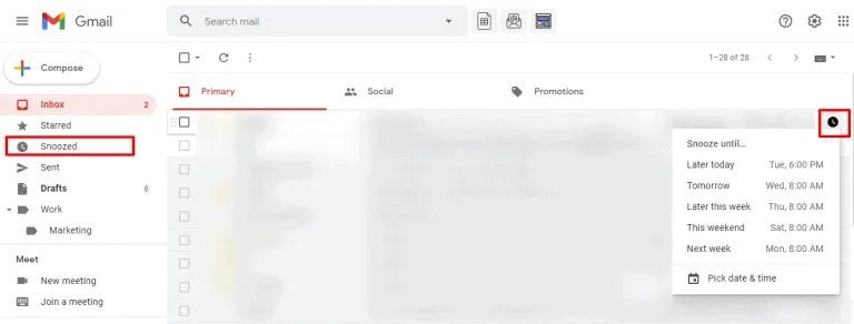Snoozed tab