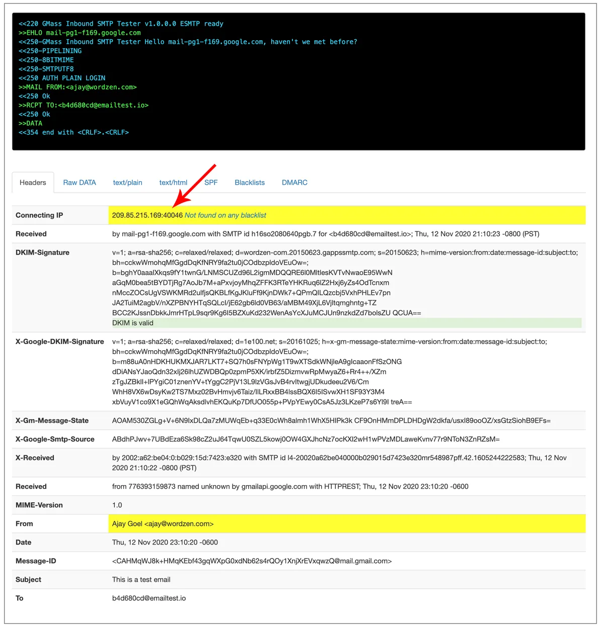 result of Gmail API send