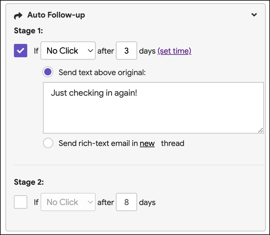 Auto follow-up settings