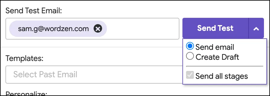 Send test options