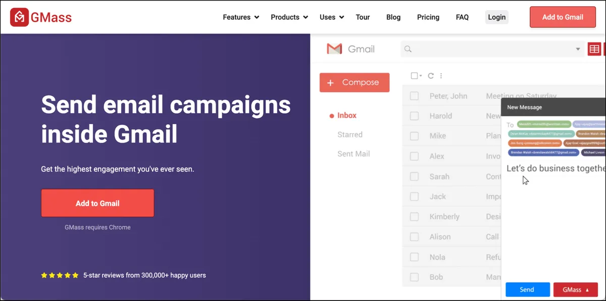 GMass is a cold email and mail merge platform that works inside Gmail