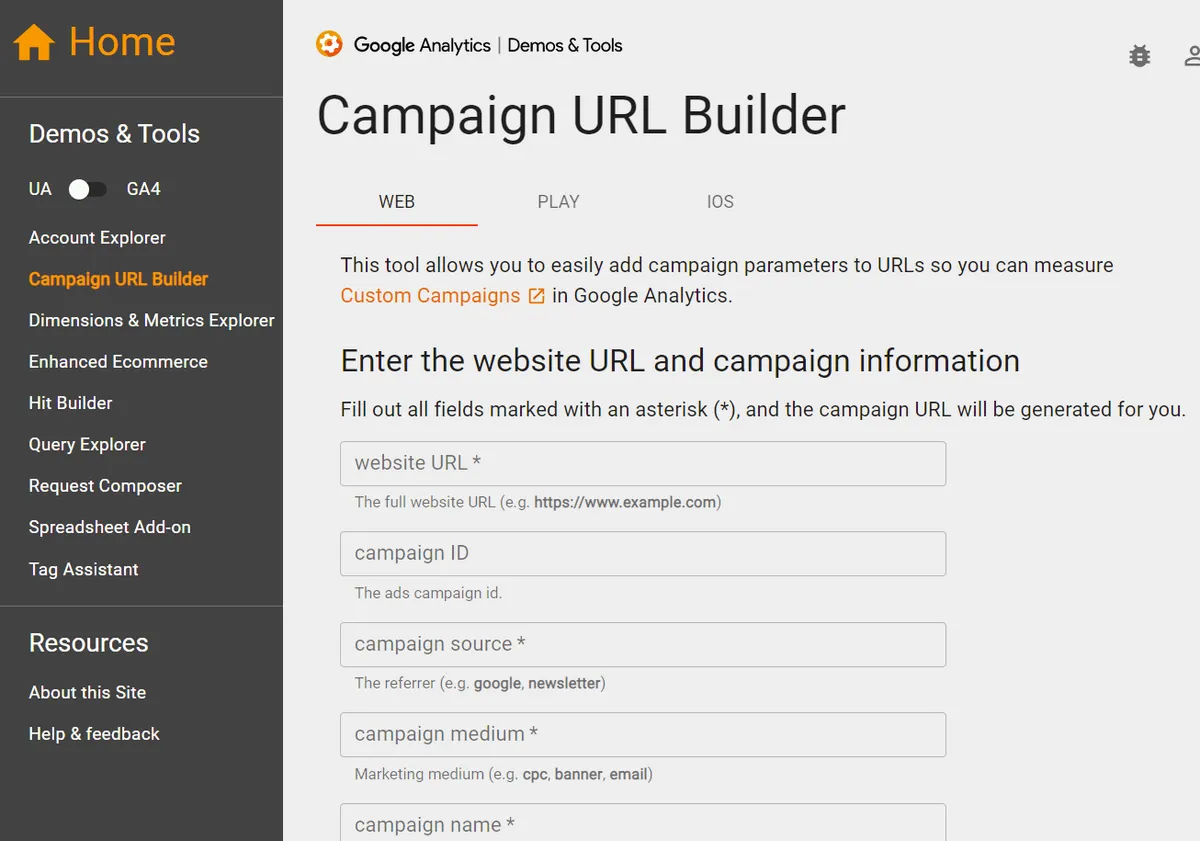 Google campaign URL builder