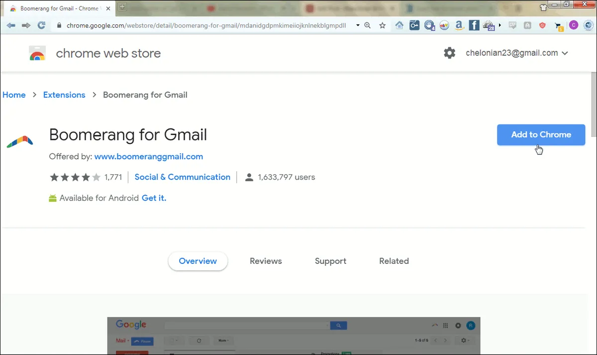 Boomerang page now changed to the Chrome Web Store.